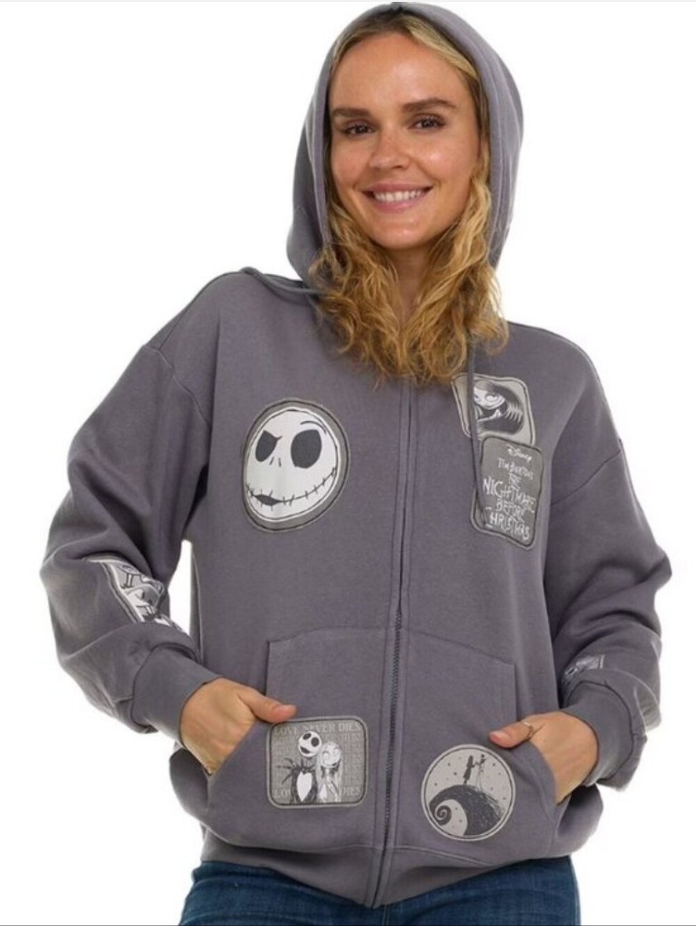 Disney The Nightmare Before Christmas XL Multi Patch Full Zip Hoodie Sweatshirt